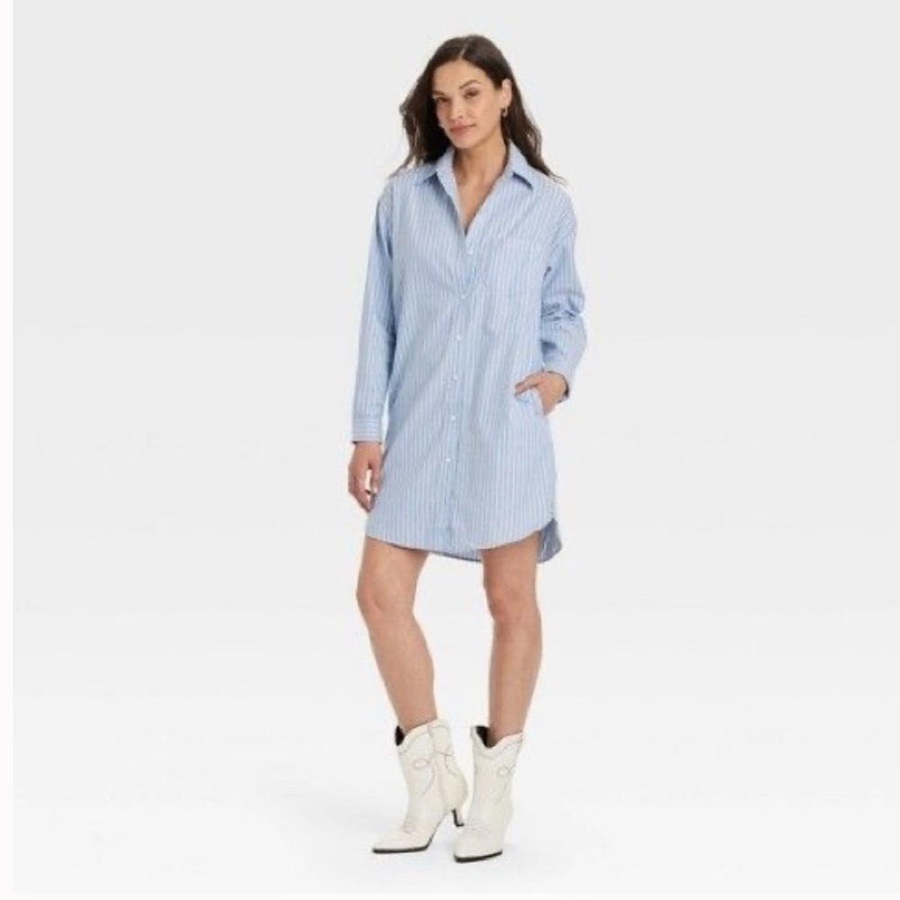 Universal Thread Blue Striped Long Sleeve Dress